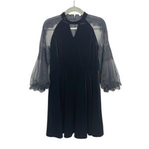 Black Vampire Goth Witch Fairy Lace Japanese Velvet Midi Dress  Women's Size XL